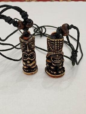 Carved Tiki Pendant Necklace in Brown - Unbranded